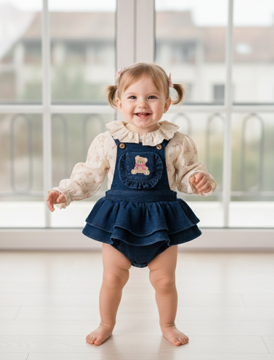 Lovely Kız Bebek Kot Romper Gömlek 2li Takım