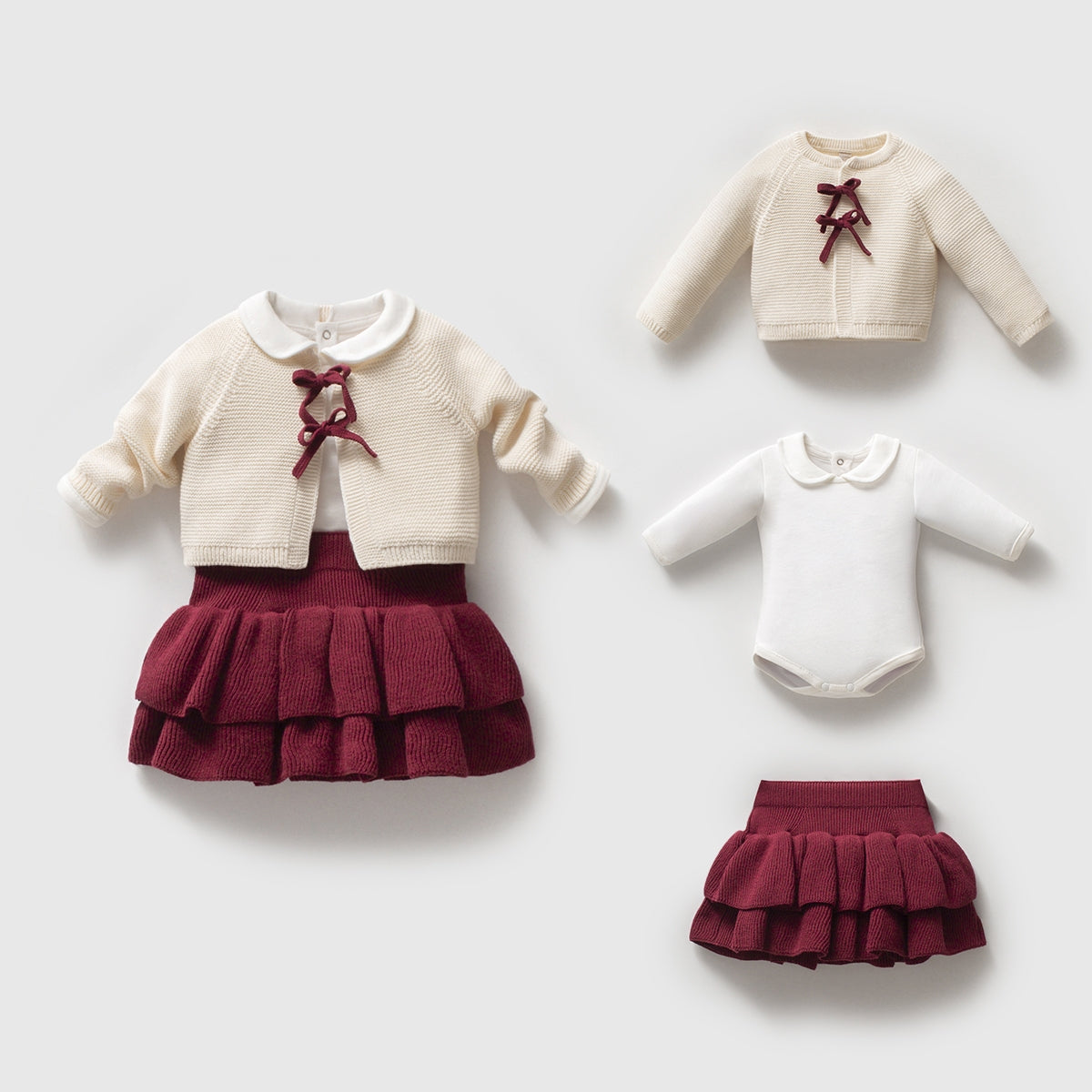 Adorable Kız Bebek Triko Hırka Body ve Etekli Takım - Bordo