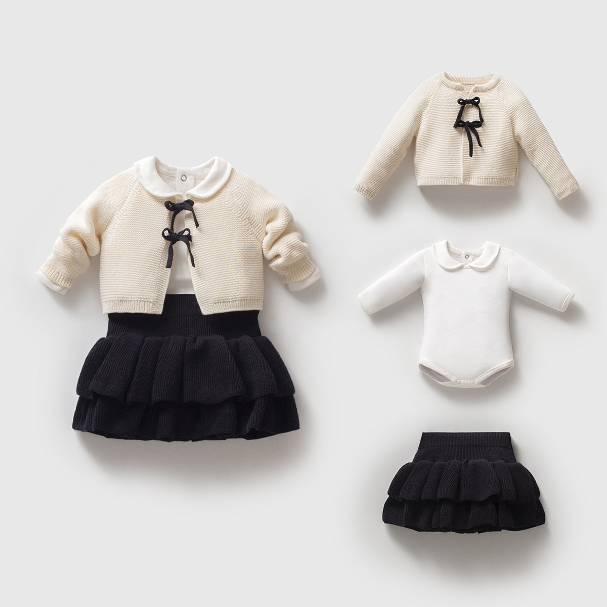 Adorable Kız Bebek Triko Hırka Body ve Etekli Takım - Siyah