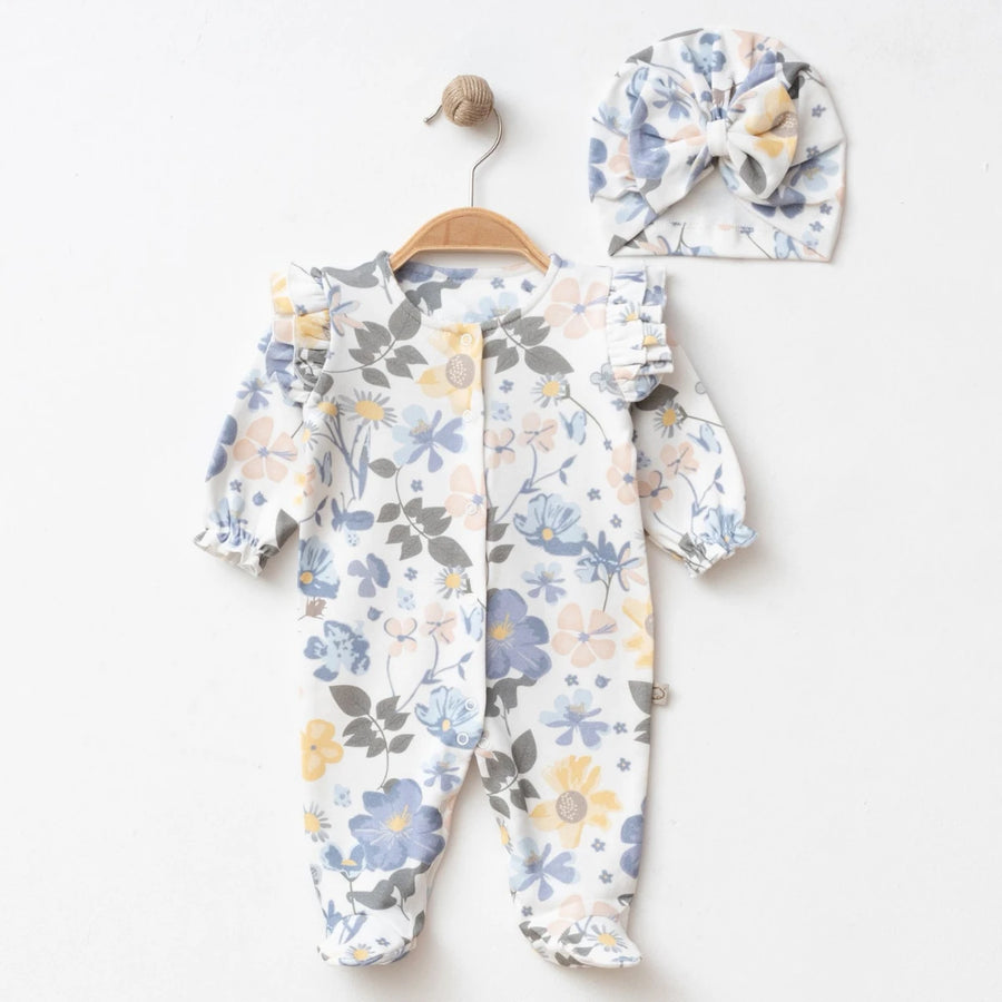 Çiçekli Boneli Kız Bebek Tulum