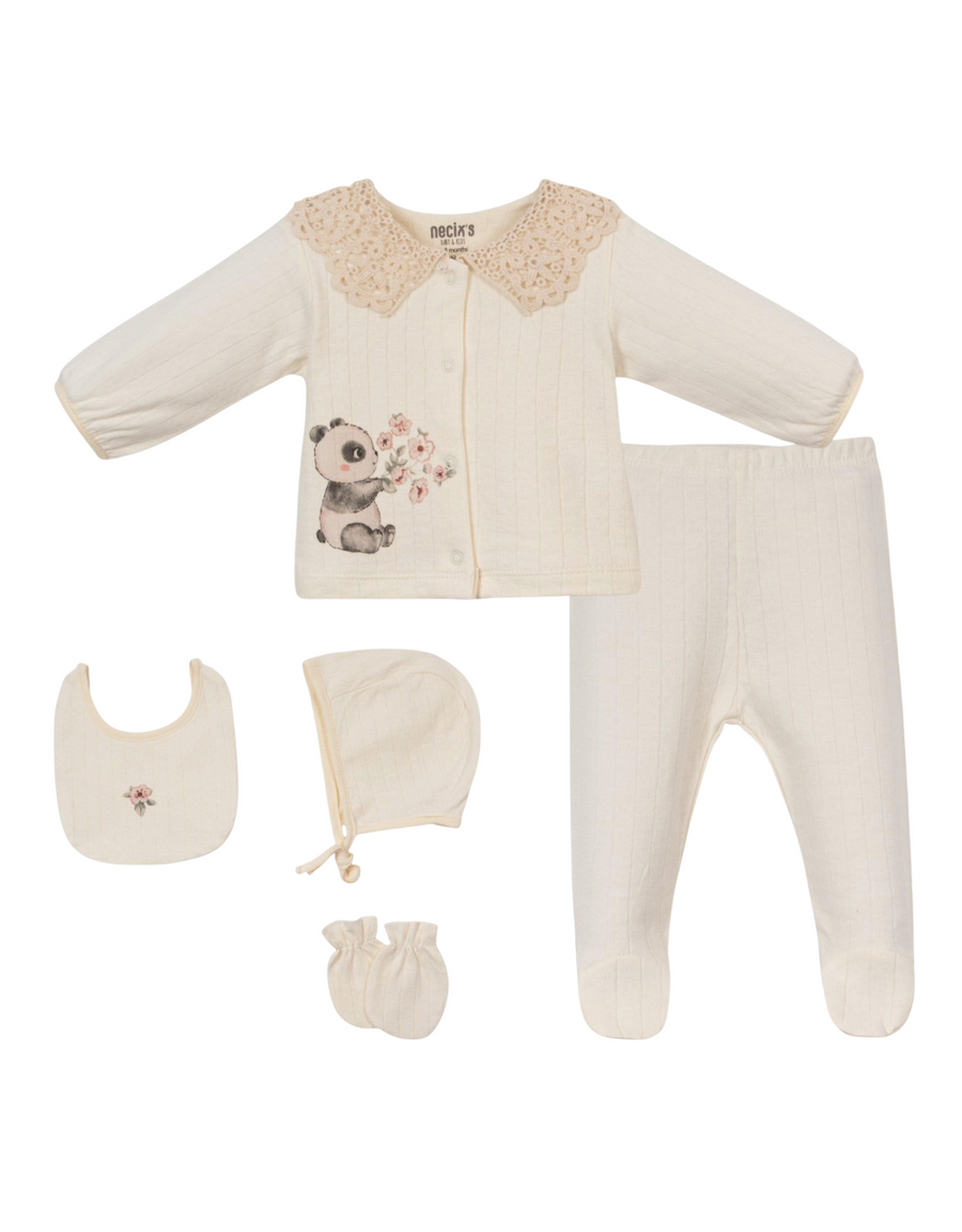 Panda Desenli Kız Bebek Hastane Çıkışı Beşli Set