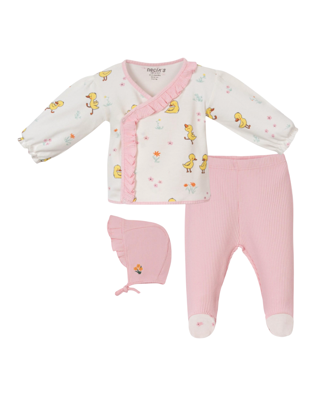Ördek Baskılı 3'lü Kız Bebek Zıbın Takım