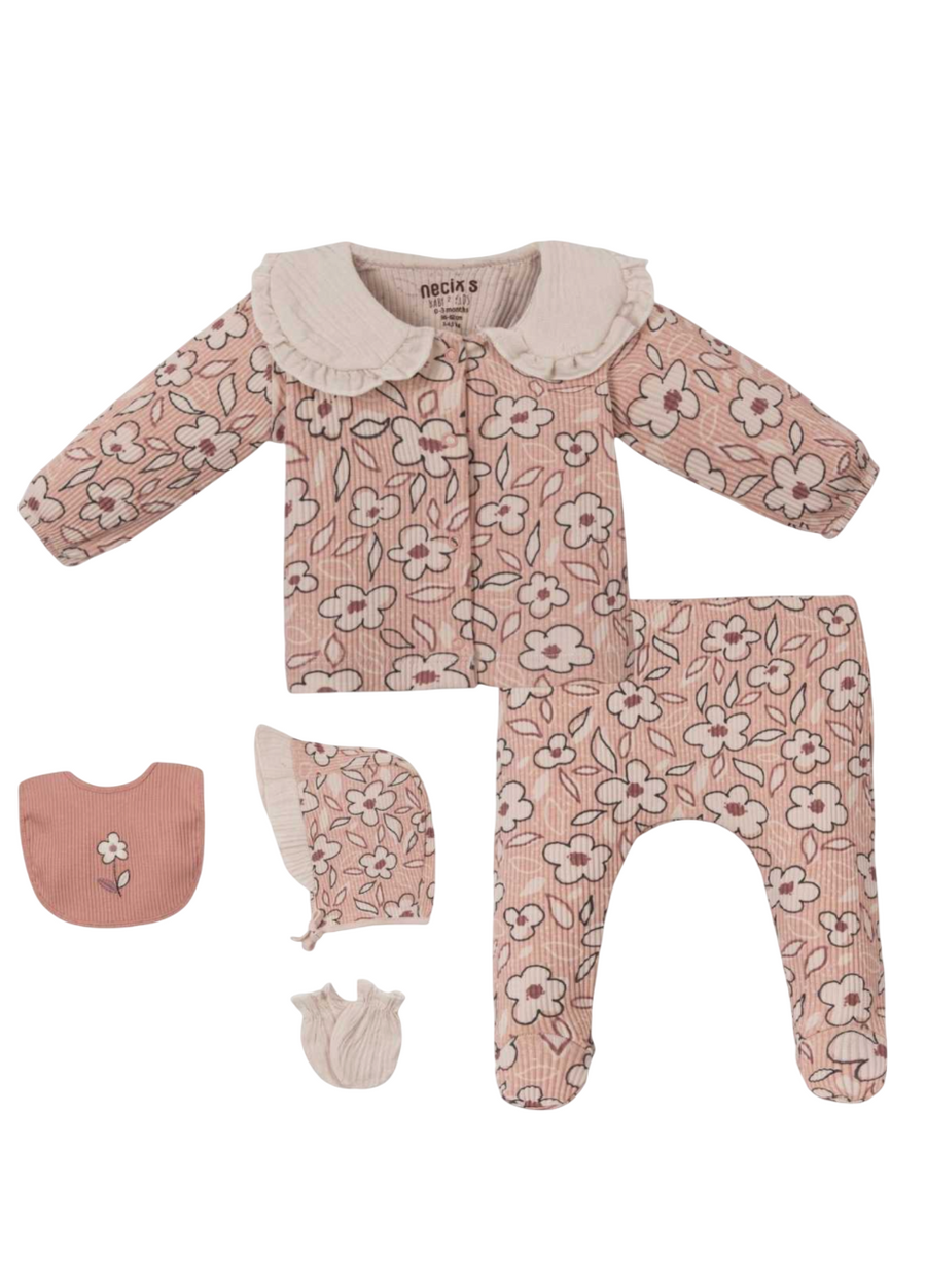 Yakalı Çiçekli 5'li Kız Bebek Zıbın Takım