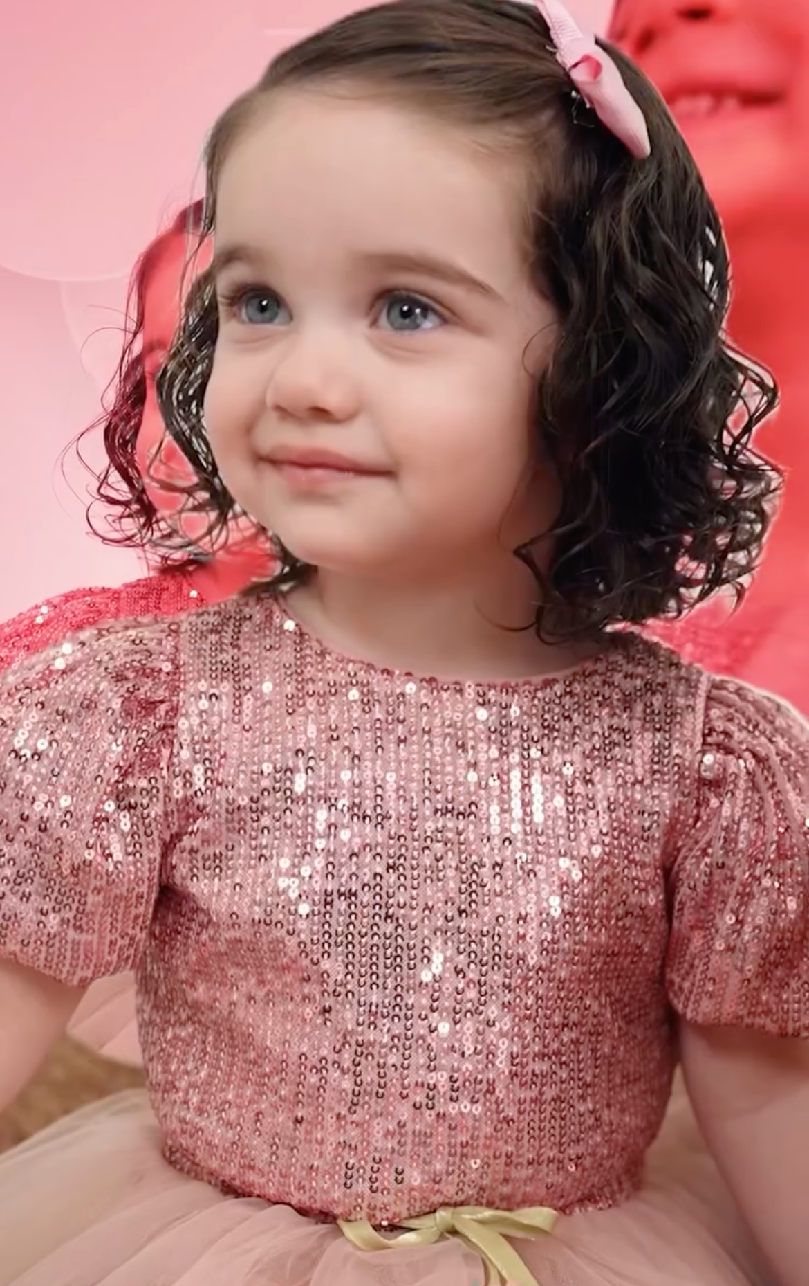 Lale Detay Tütü Etek ve Pullu Payetli Kız Bebek Parti Elbisesi