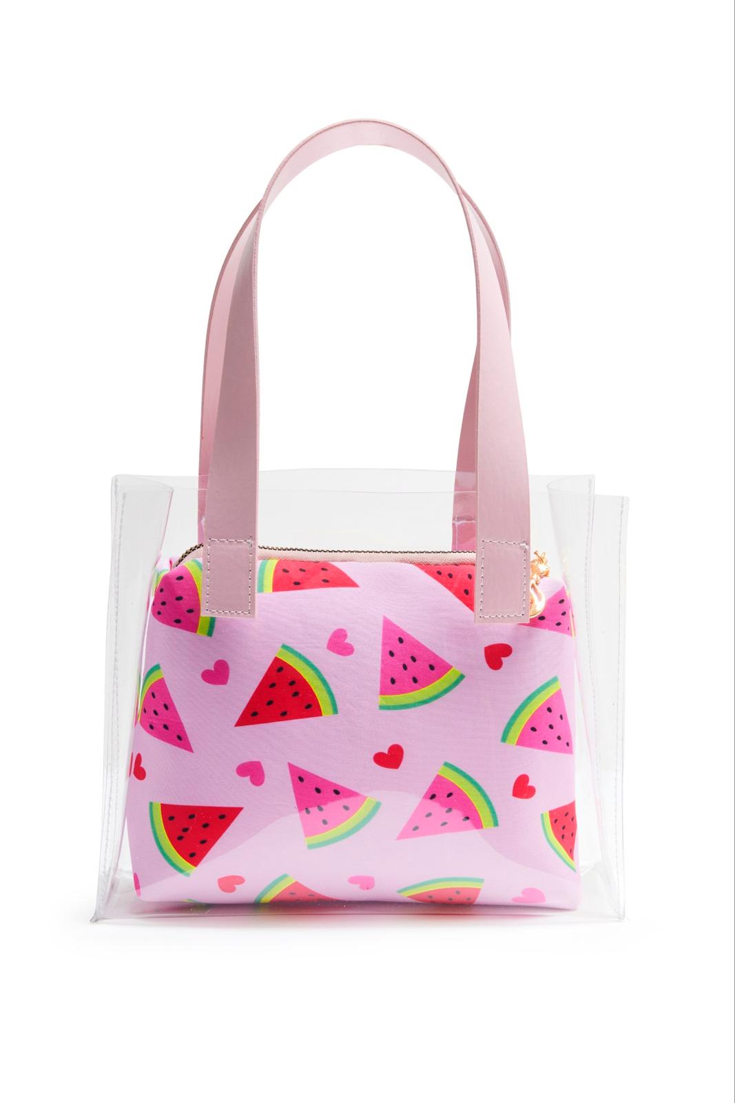 Kız Çocuk 3d Çiçekli Mayo & Plaj Çanta Set - Pembe Karpuz