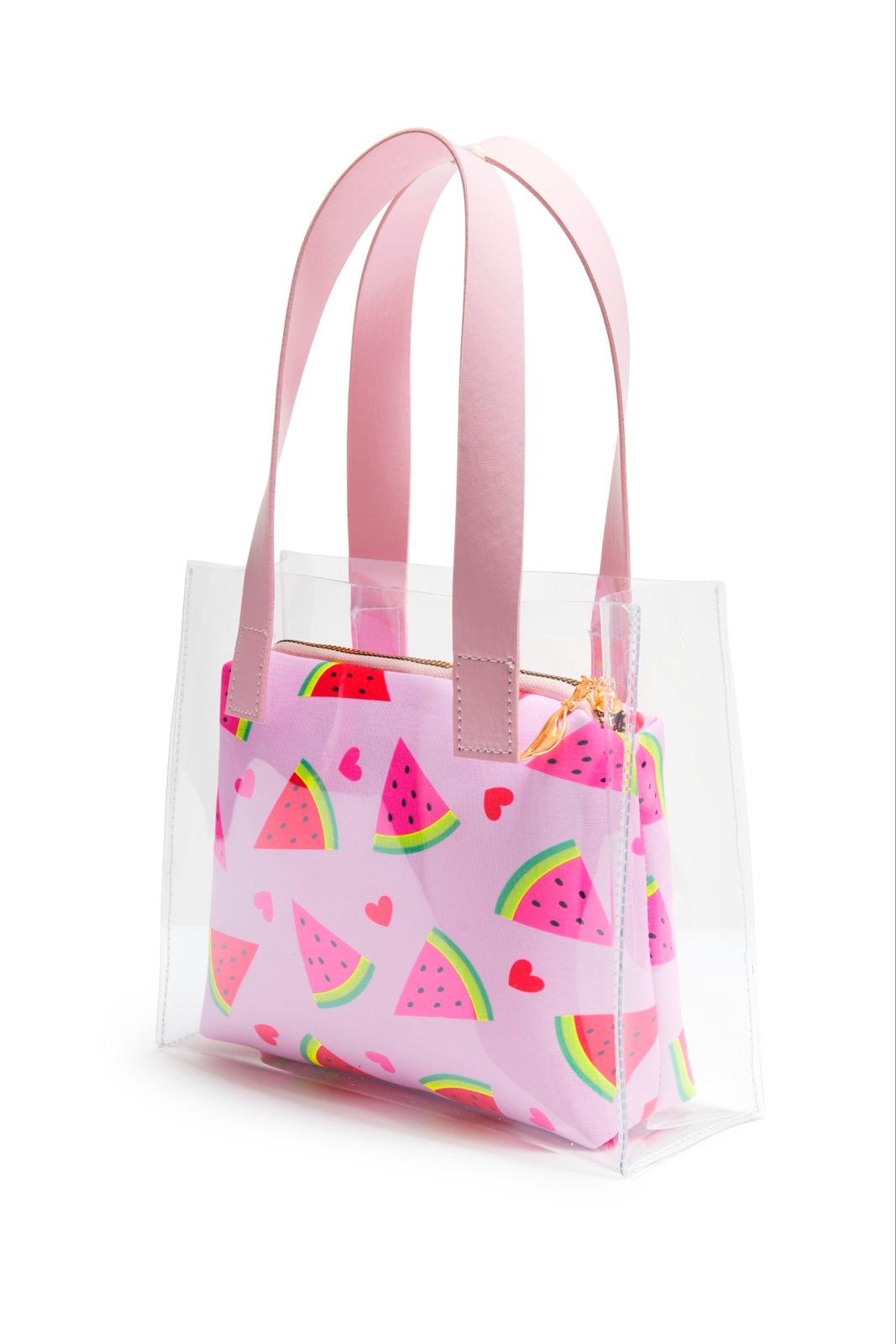 Kız Çocuk 3d Çiçekli Mayo & Plaj Çanta Set - Pembe Karpuz