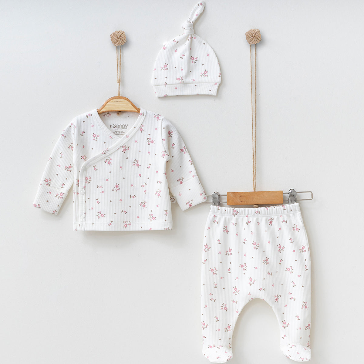 Yenidoğan Kız Bebek 3lü Zıbın Takım Hastane Çıkış Seti 