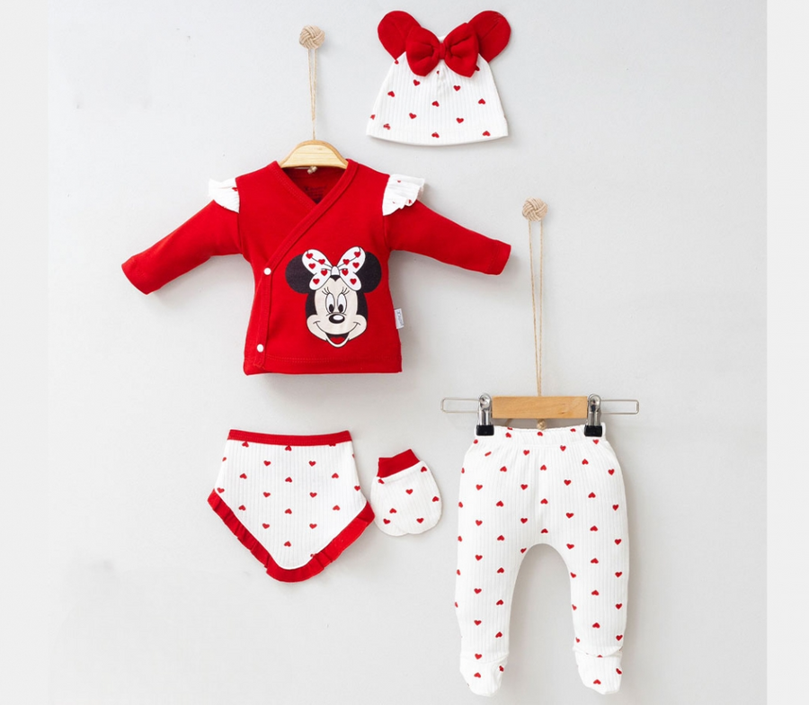 Mickey Yenidoğan Kız Bebek 5li Zıbın Takım Hastane Çıkışı