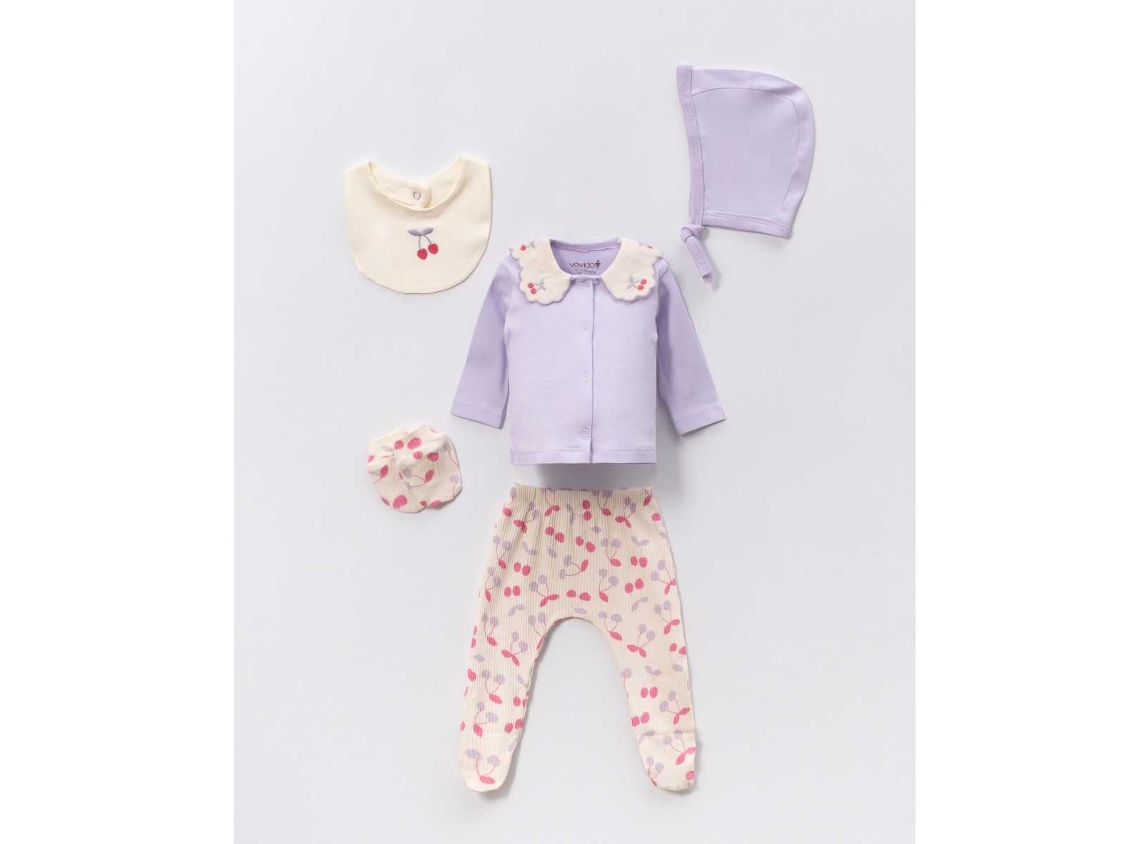 Kiraz Kız Bebek 5'li Hastane Çıkışı Zıbın Seti 