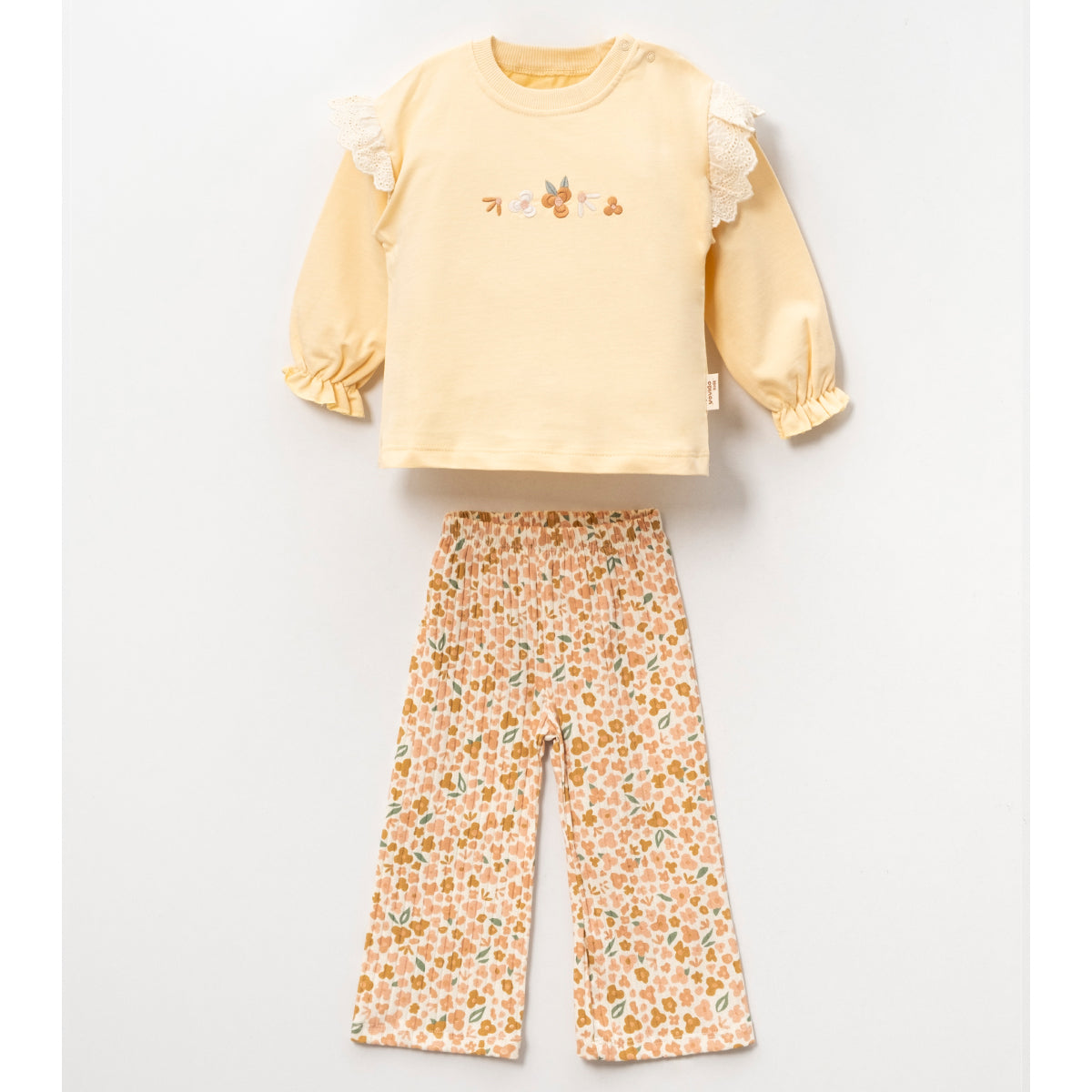 Çiçekli Fistolu Kız Bebek ikili Takım