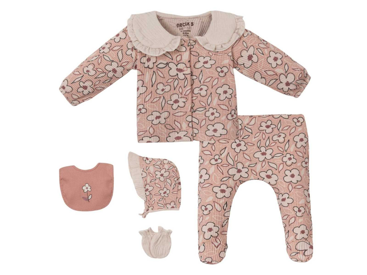 Yakalı Çiçekli 5'li Kız Bebek Zıbın Takım