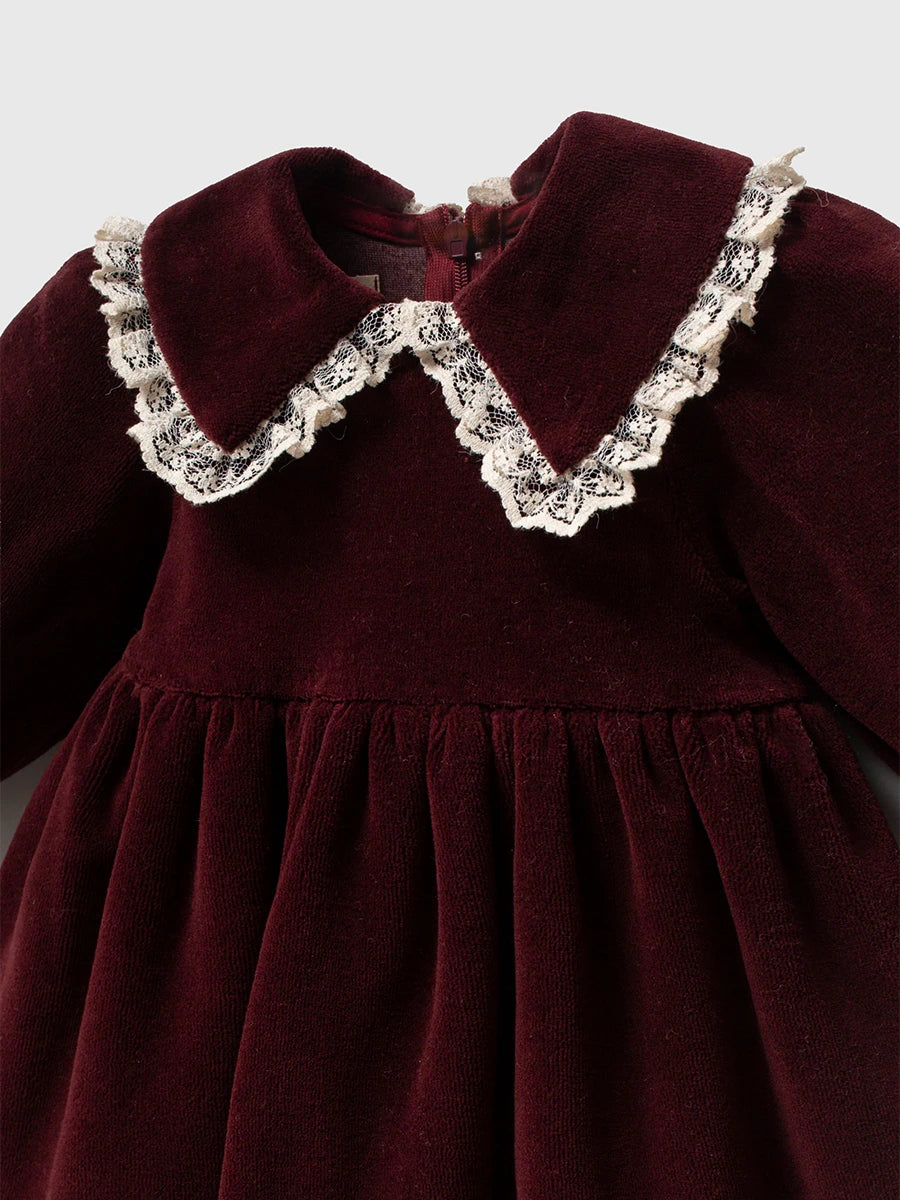 Kız Bebek Kadife Elbise Triko Hırka Bandana Kutulu Hediyelik 3lü Set