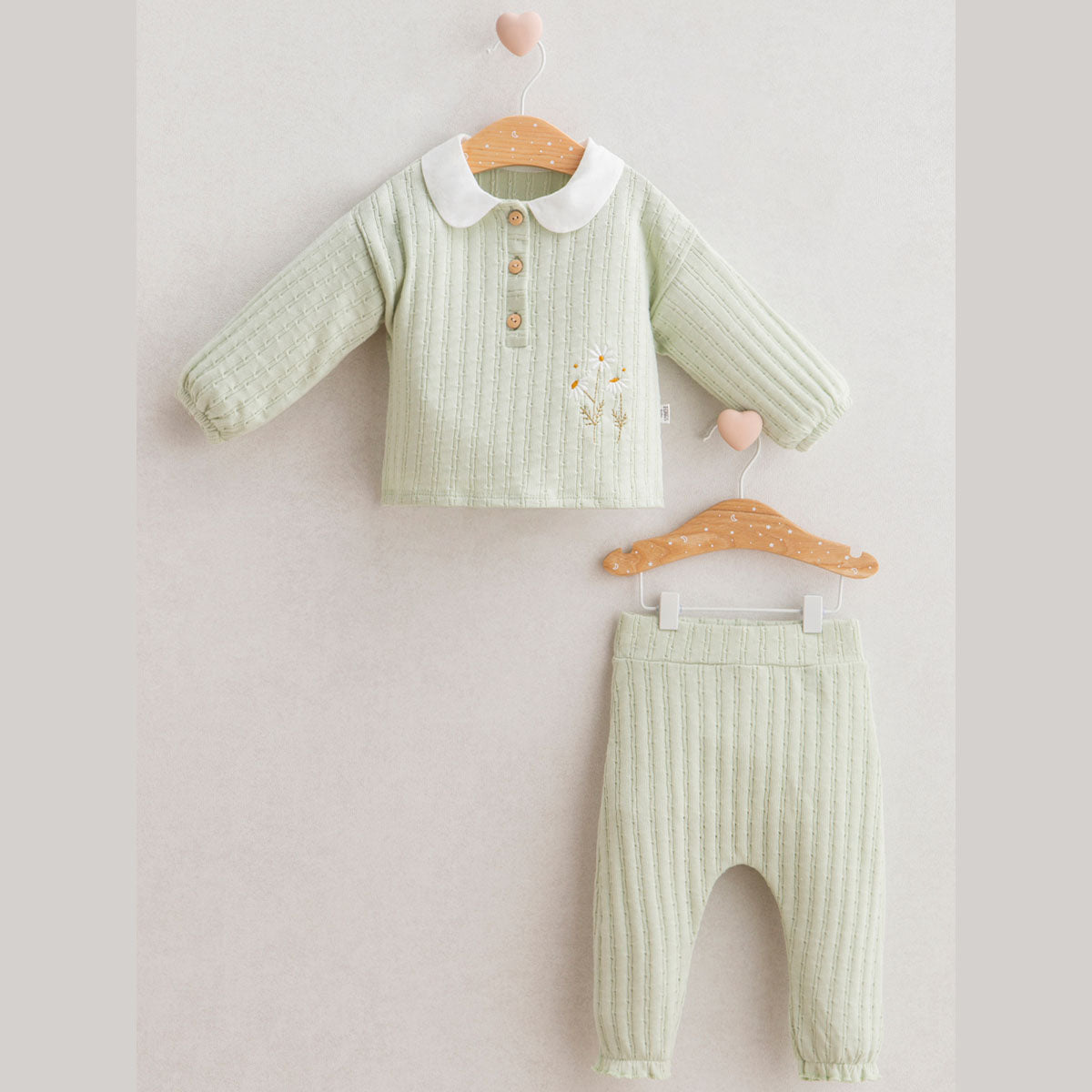 Vintage Style Kız Bebek Alt Üst Takım - Yeşil