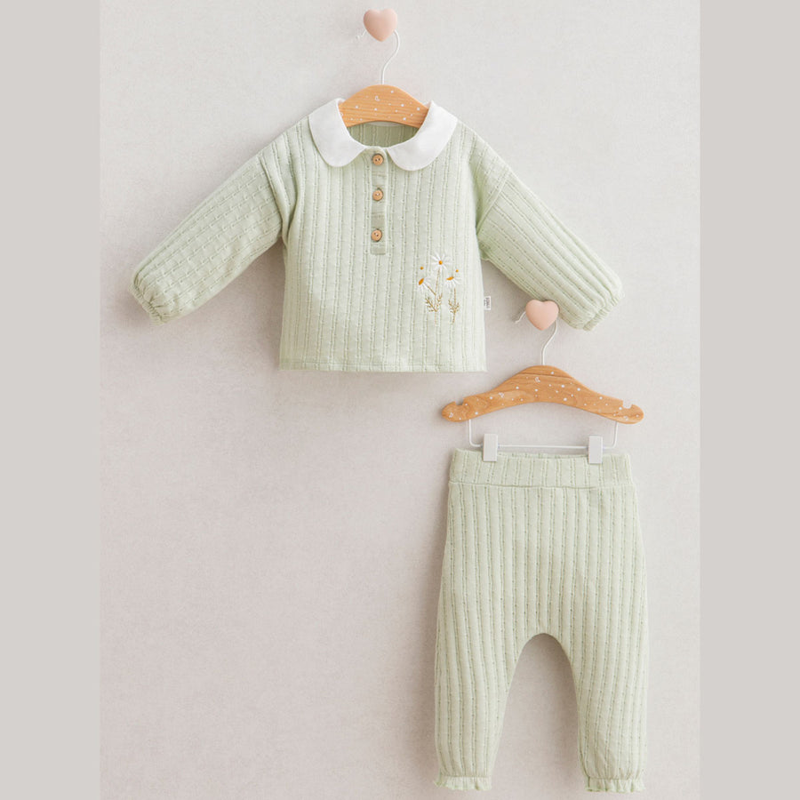 Vintage Style Kız Bebek Alt Üst Takım - Yeşil