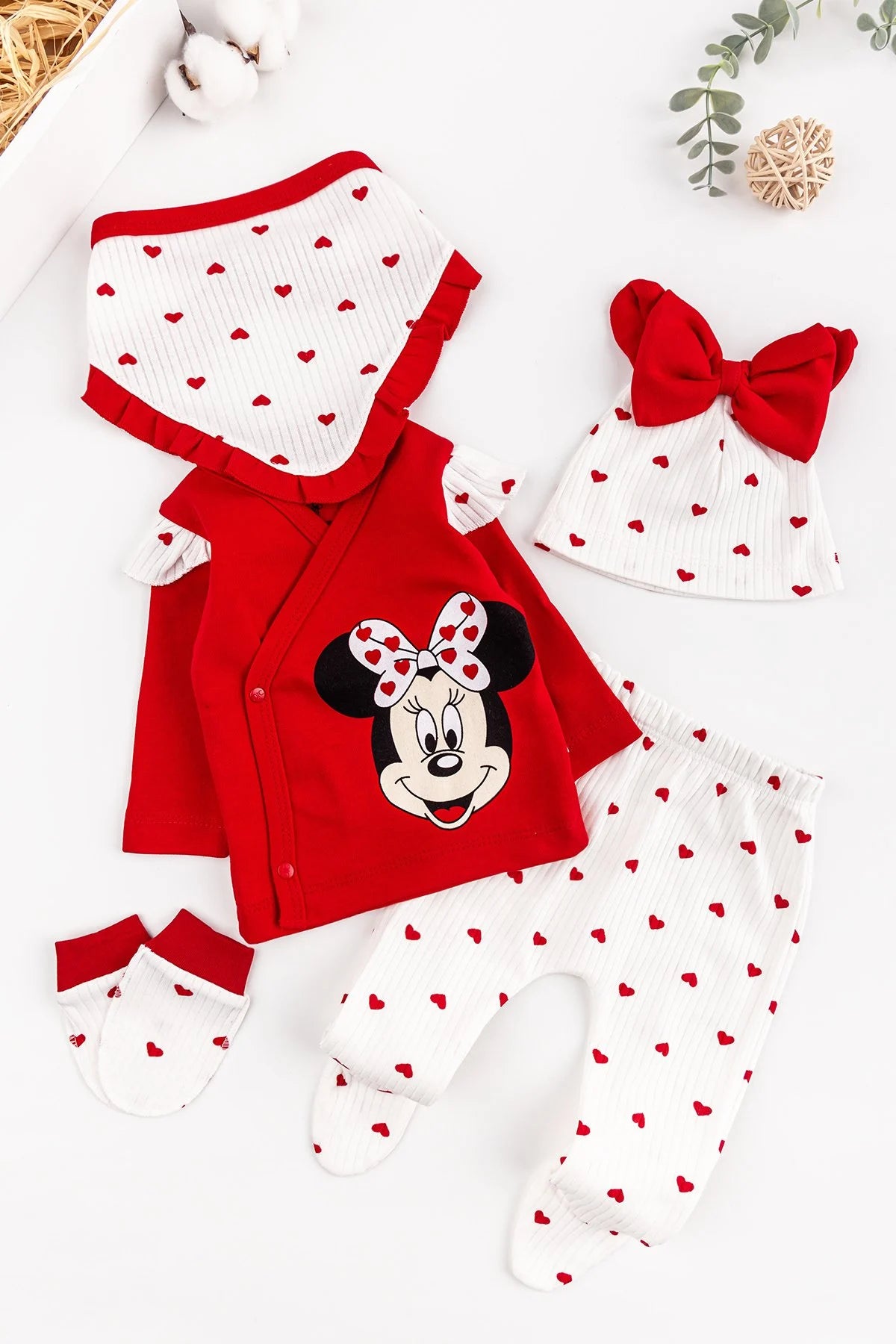 Mickey Yenidoğan Kız Bebek 5li Zıbın Takım Hastane Çıkışı