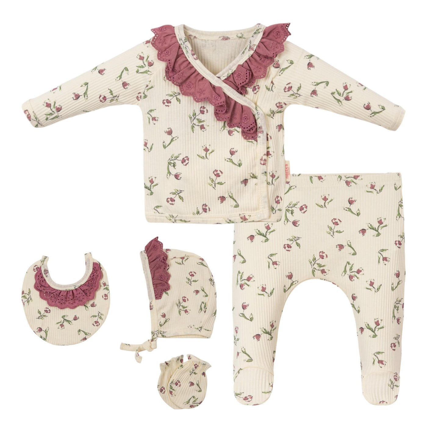 Tulip Yenidoğan Kız Bebek 5li Zıbın Set Hastane Çıkışı 