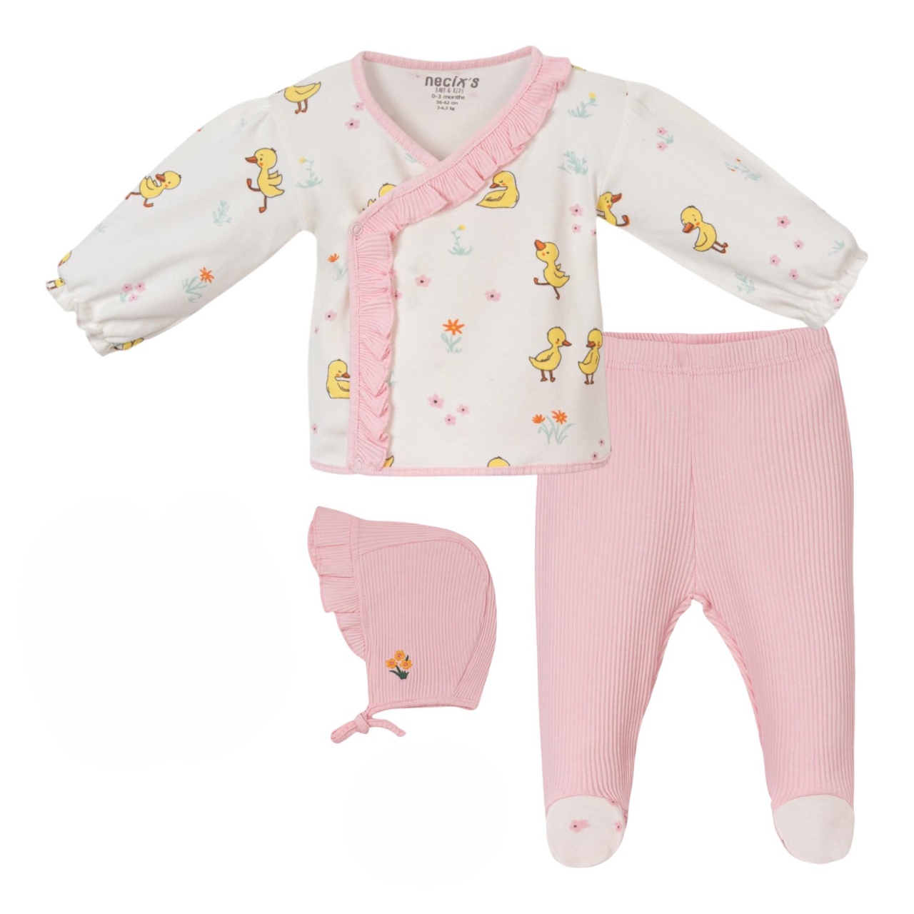 Ördek Baskılı 3'lü Kız Bebek Zıbın Takım
