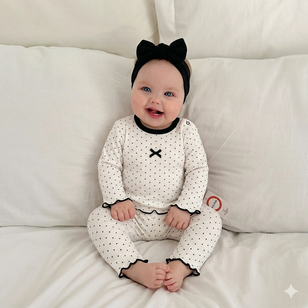 Puantiyeli Kız Bebek İkili Takım