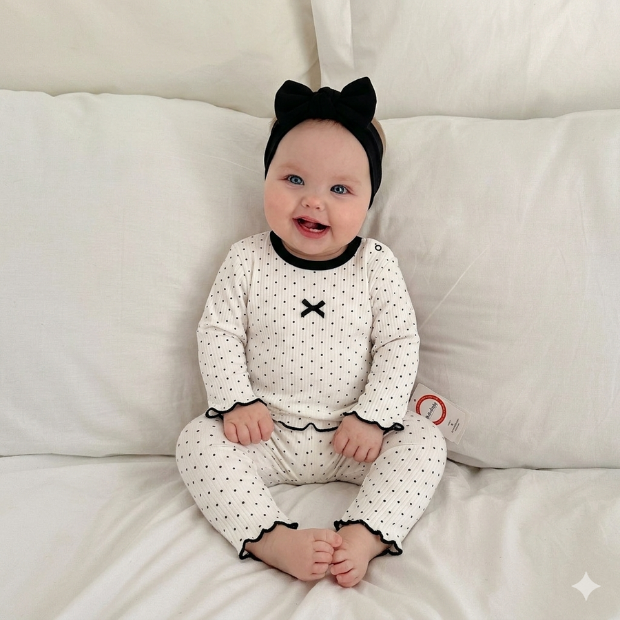 Puantiyeli Kız Bebek İkili Takım
