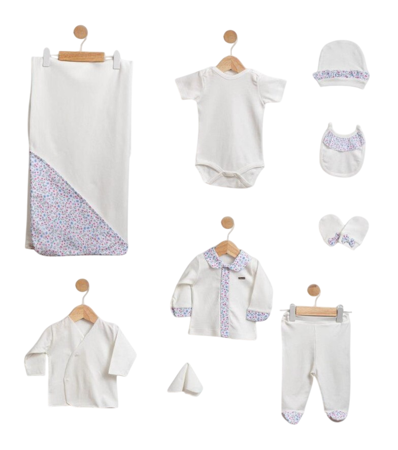 Çiçekli Kız Bebek 10'lu Hastane Çıkışı Zıbın Seti