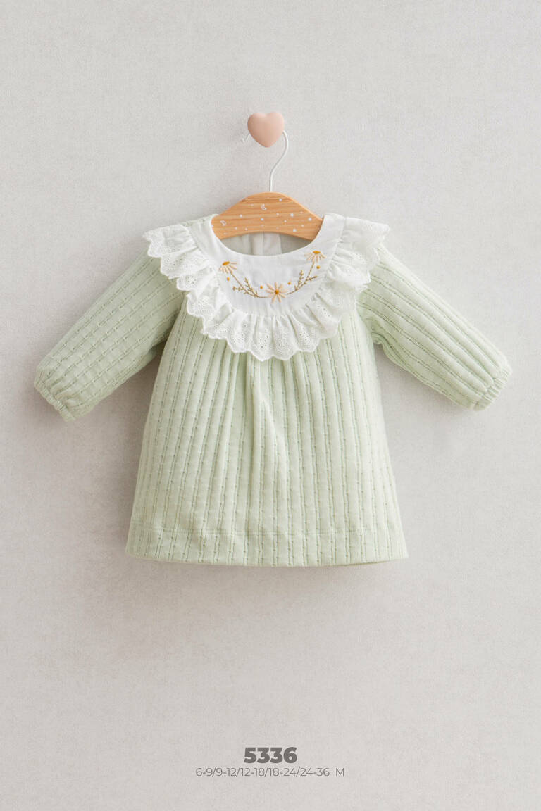 Yeşil Vintage Nakışlı Kız Bebek Elbise
